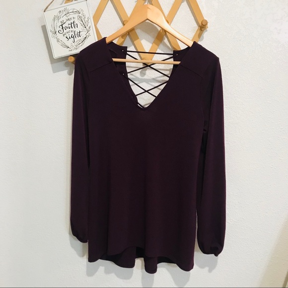 Express Crisscrossed Long Sleeve Plum Top Sz S - Picture 4 of 9